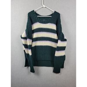 Aerie Green and Cream Striped Sweater